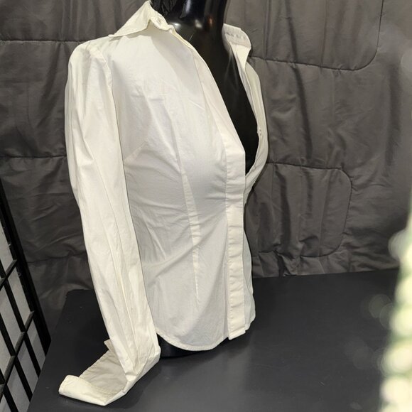 Moda International Button Up Shirt Women’s Size 2XS Ivory Long Sleeve Collared - Picture 9 of 16